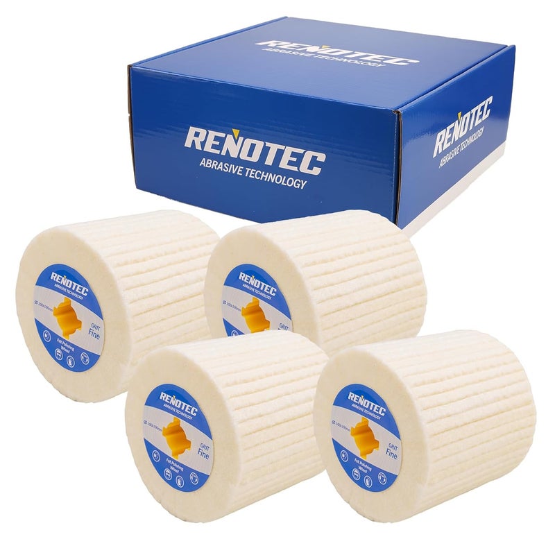 RENOTEC 4"x4" Wool Felt Wheel, 4 Pack, Fine Grit, for Polishing and Mirror Polishing of Metal - Image 2